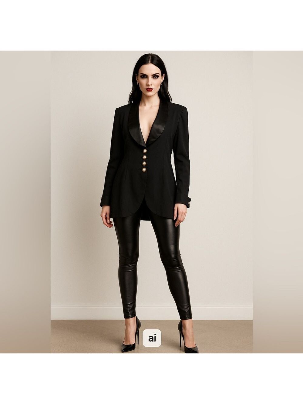 Vintage Vittoria Virini Black Blazer Pearl Buttons Satin Lapel 1980s Canadian